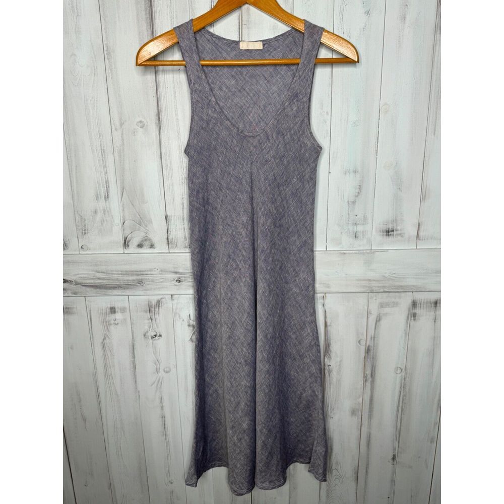 CP SHADES BLUE CHAMBRAY 100% LINEN SLEEVELESS LIGHT AIRY LAGENLOOK MIDI DRESS XS